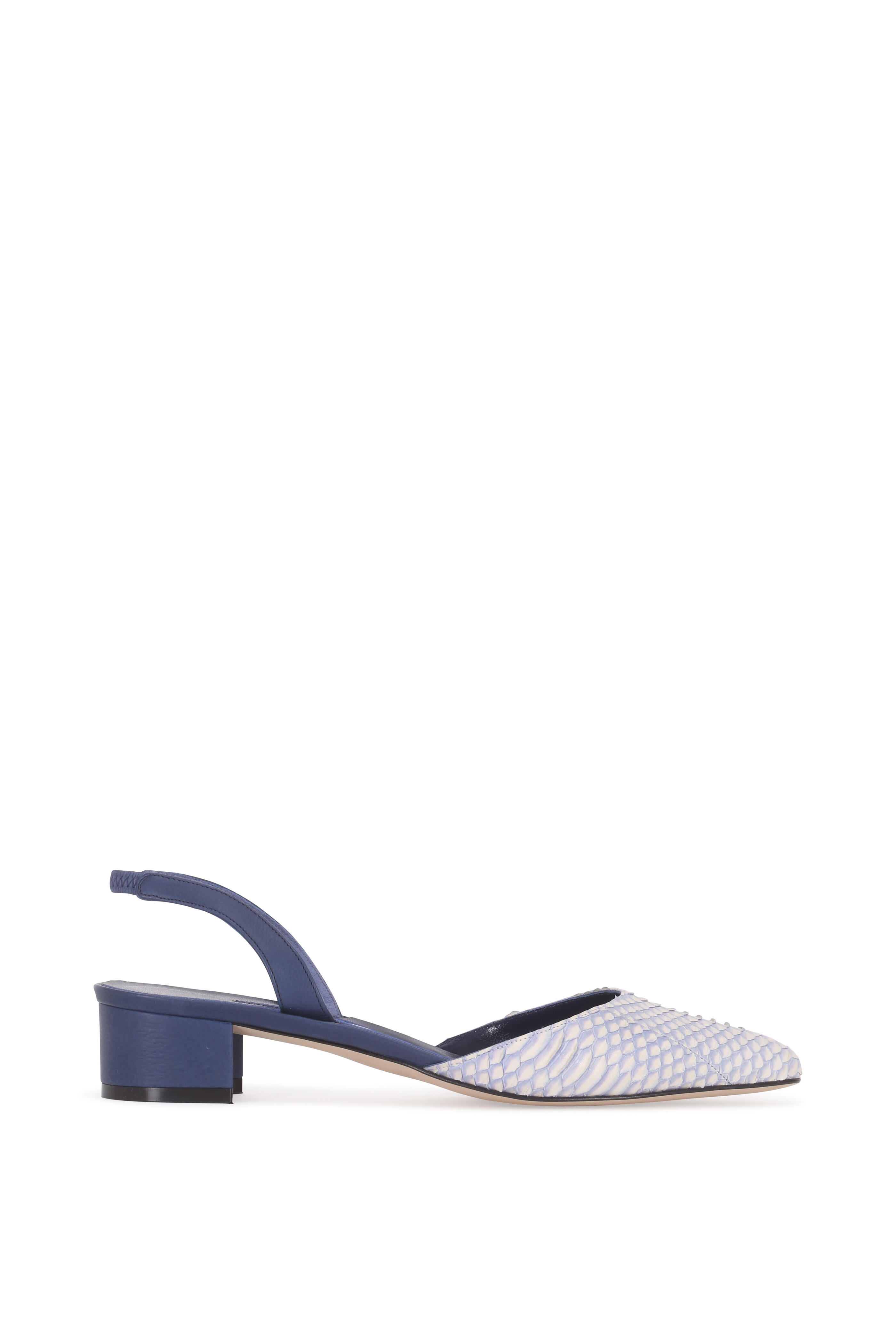 Manolo Blahnik - Aspro Blue & White Snakeskin Slingback, 30mm