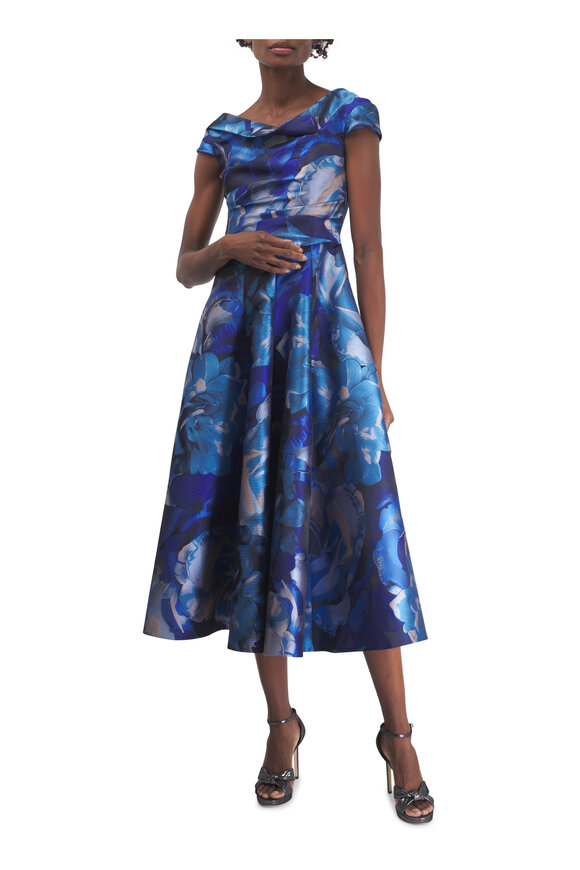 Talbot Runhof Blue Rose Jacquard Midi Dress - view 2
