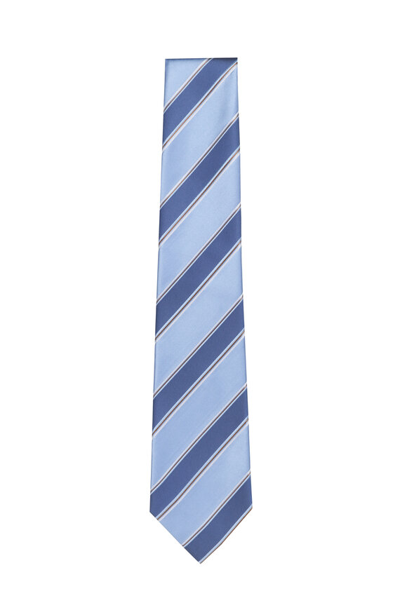 Kiton Blue Stripe Silk Necktie