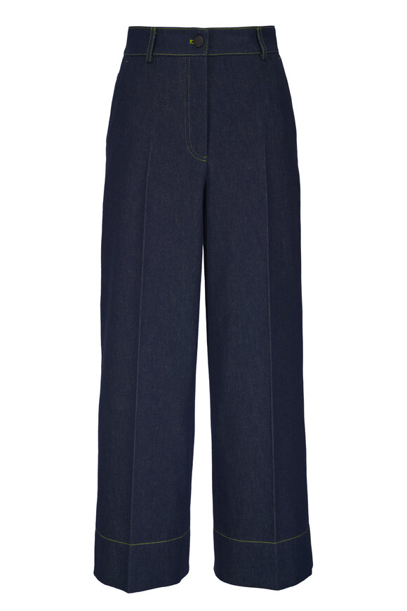 Akris Punto Chiara Denim & Lime Contrast Stitch Cropped Jean