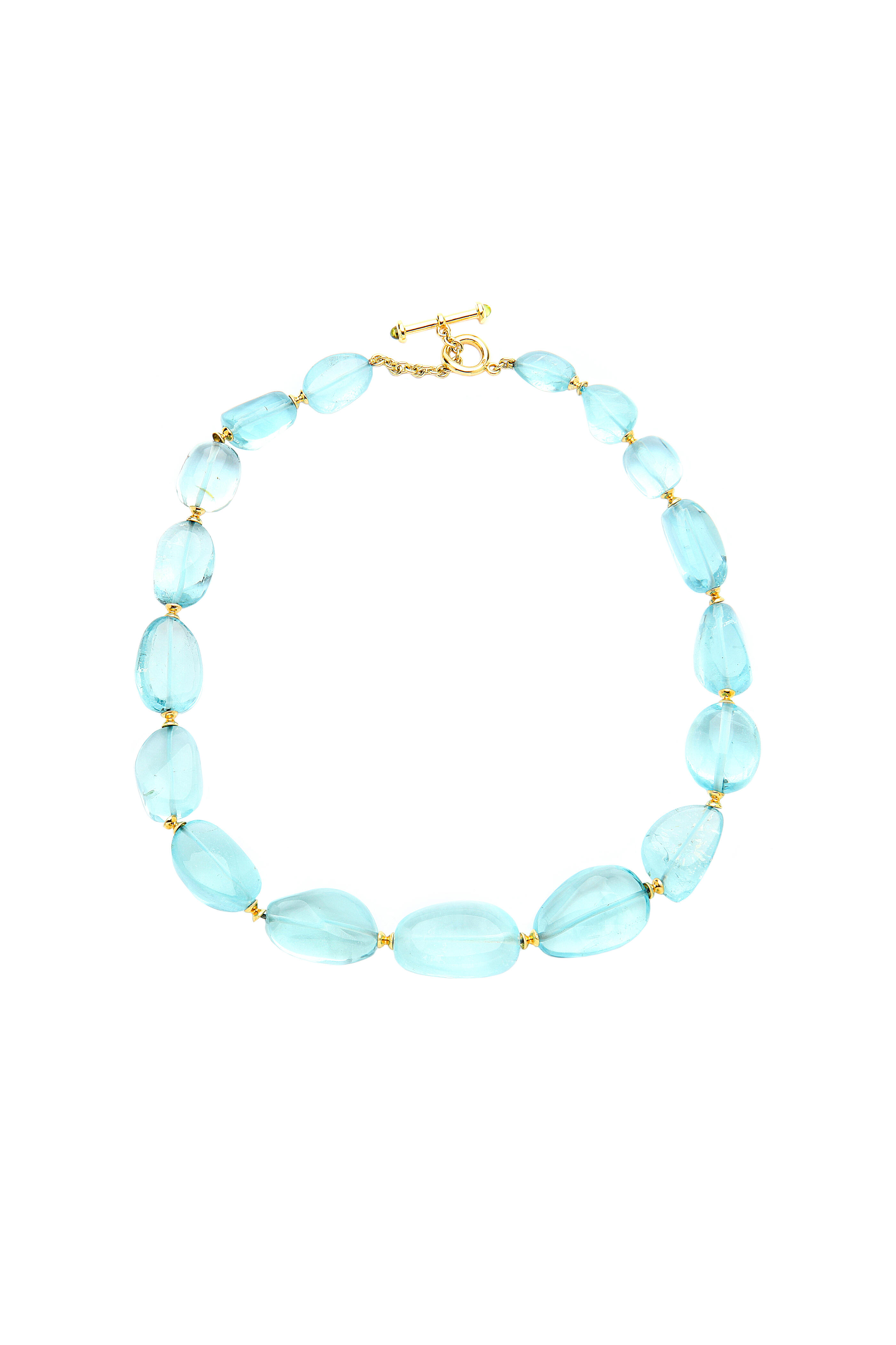Syna - Yellow Gold Aquamarine Bead Necklace - view 1