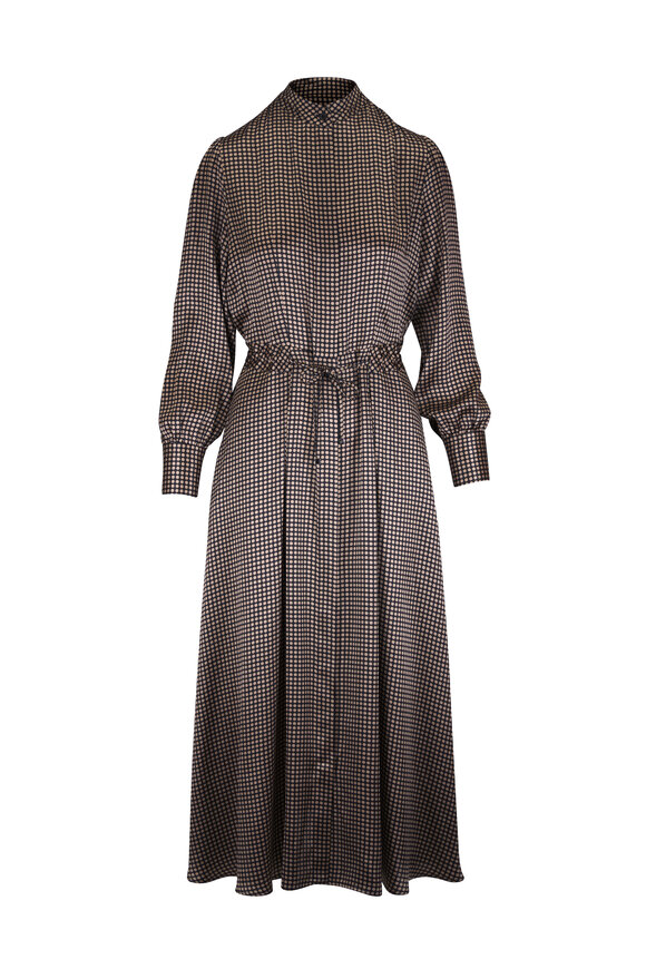 Kiton Black Polka Dot Drawstring Silk Midi Dress - view 1