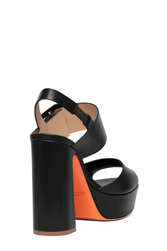 Santoni Bruxel Black Leather Platform Sandal, 75mm - view 3