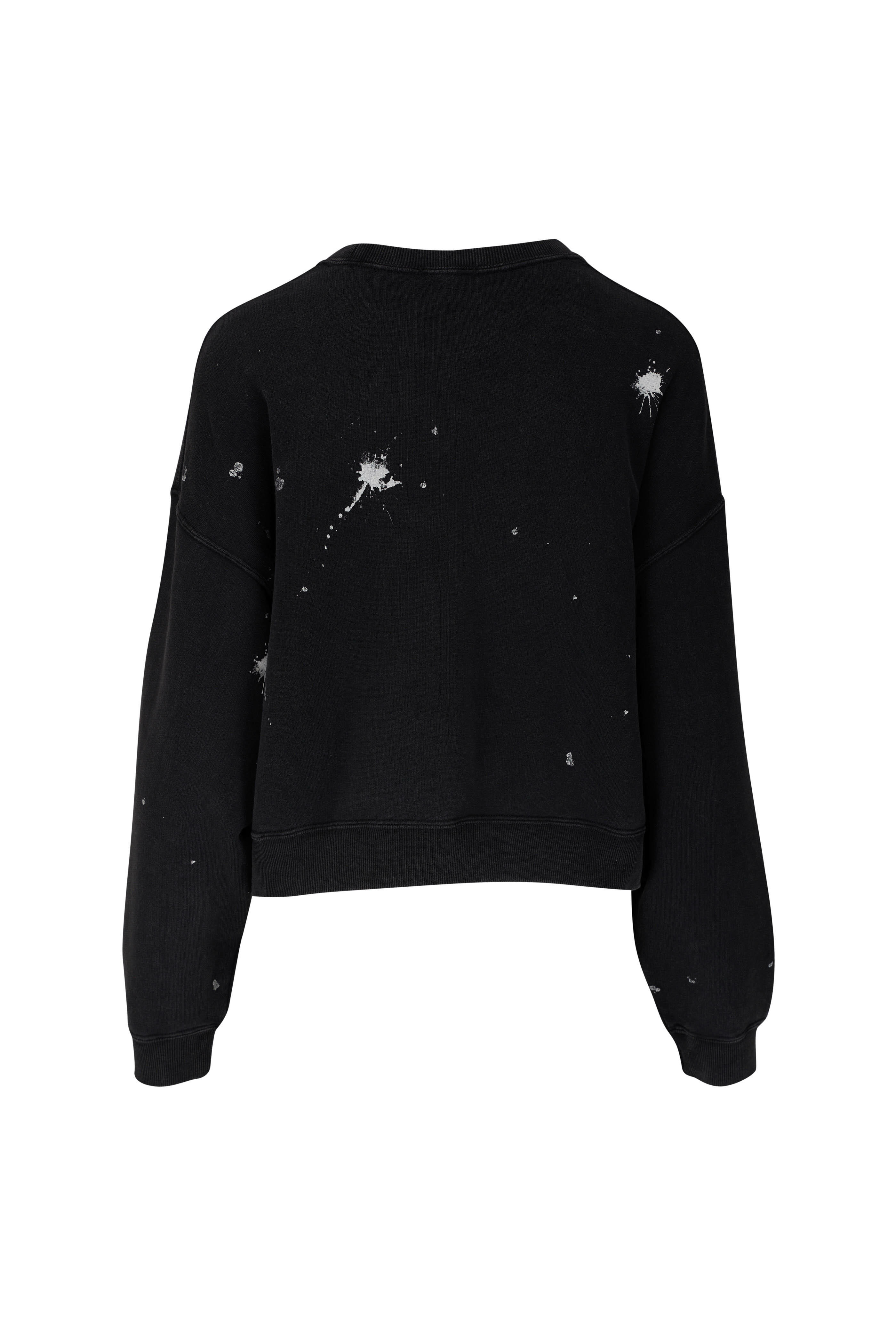 R13 - Cropped R13 Black Distressed Crewneck Sweatshirt