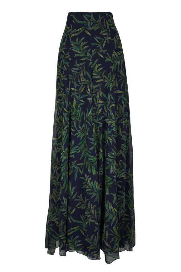 Carolina Herrera Iris Olive Branch Print Extra Wide Leg Pant