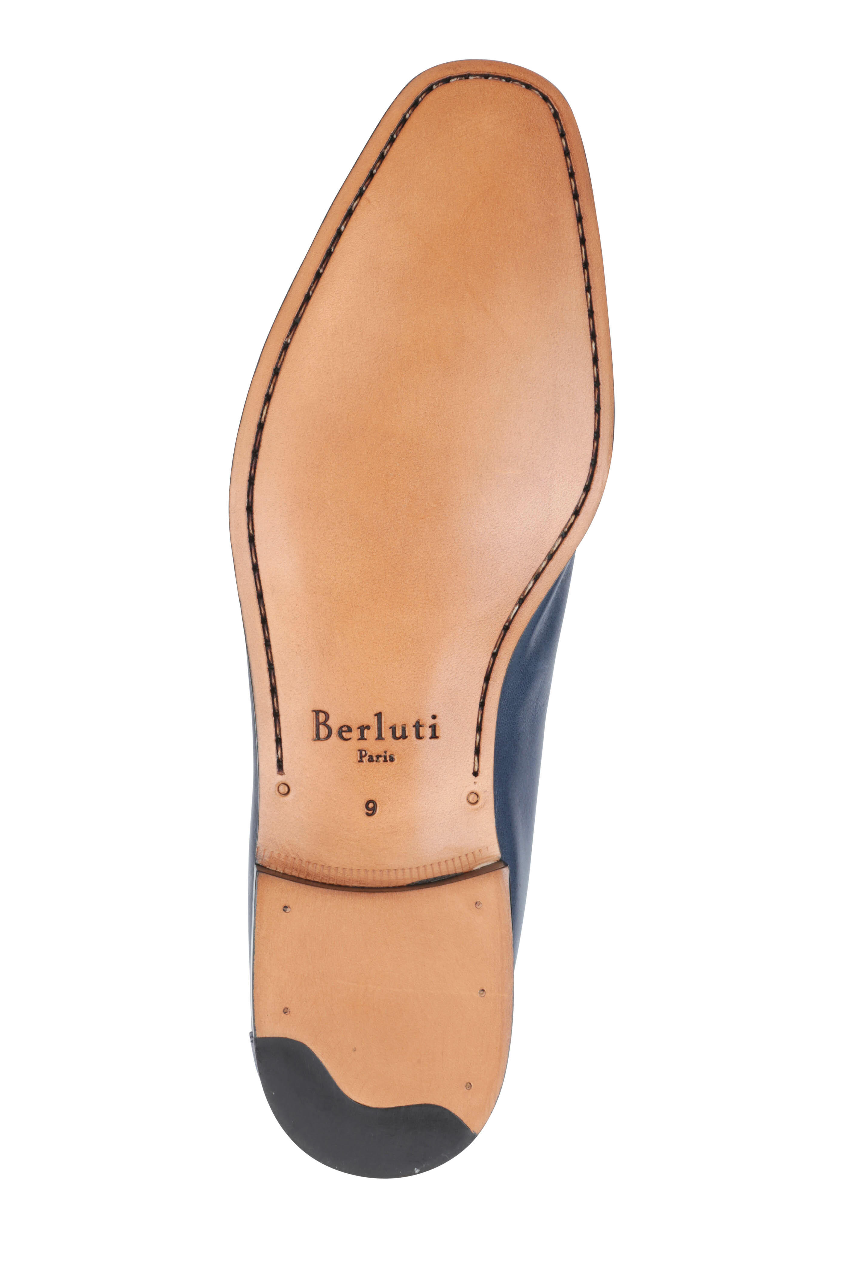 Berluti - Lorenzo Navy Sheepskin Leather Loafer | Mitchell Stores