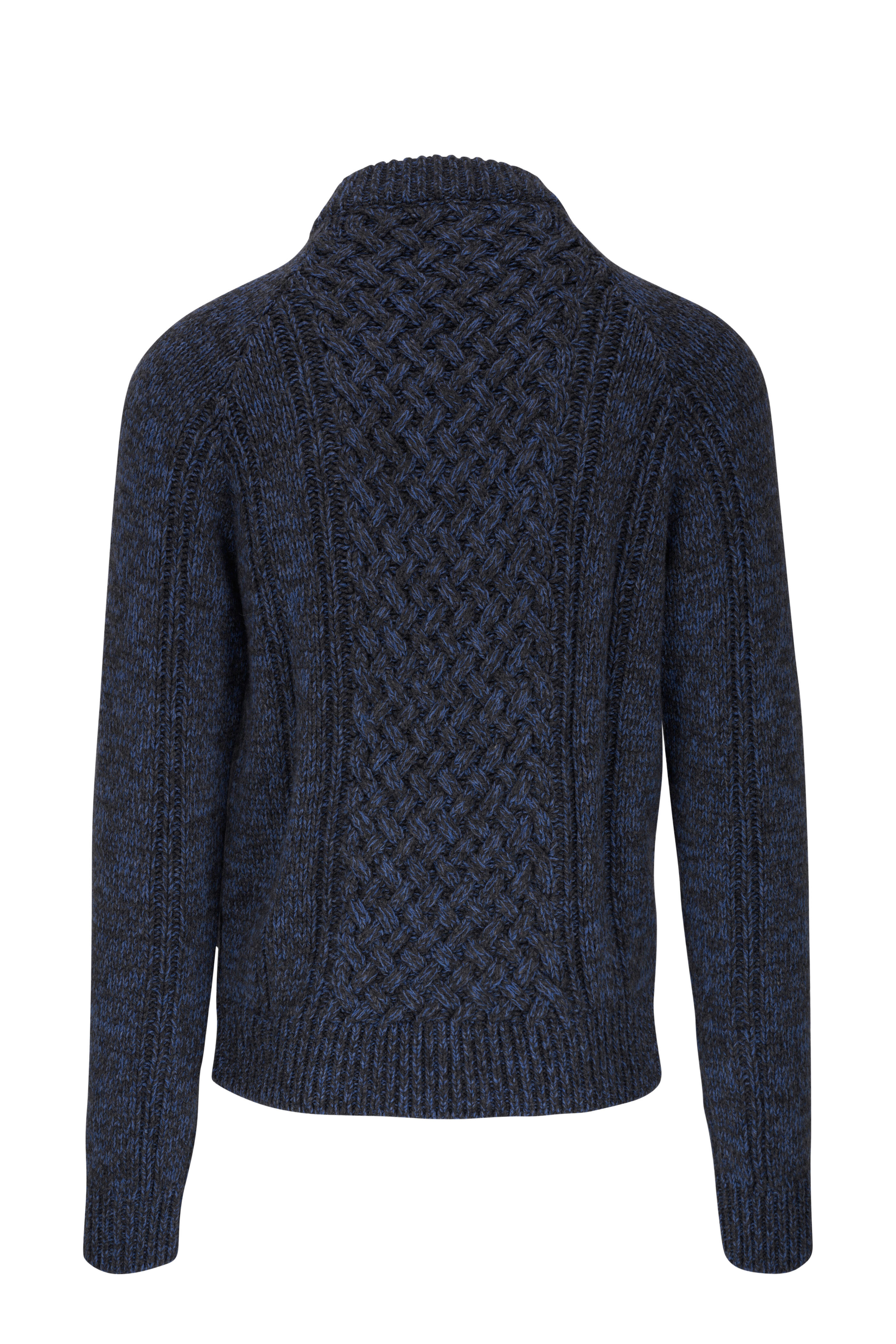 Isaia - Blue & Charcoal Gray Cable Knit Zip Cardigan