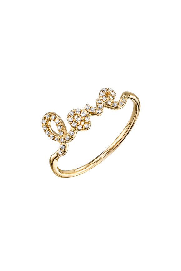 Sydney Evan 18K Yellow Gold Script "Love" Ring