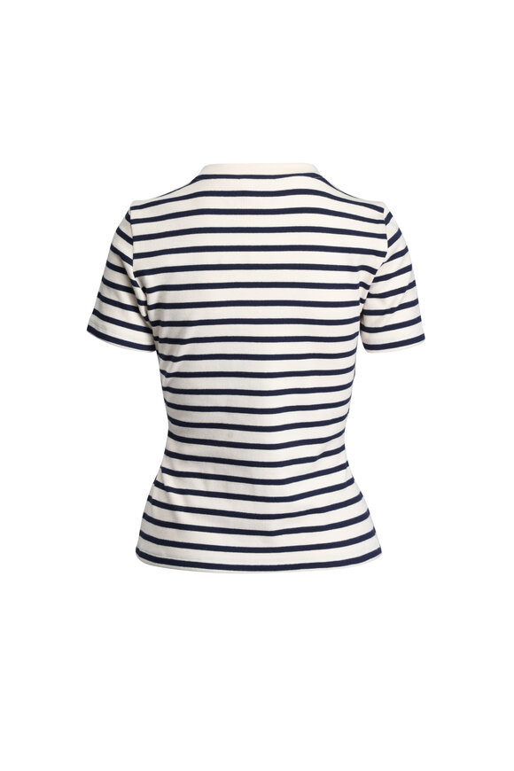 Tanya Taylor Kelsey Cream & Navy Stripe Ribbed T-Shirt - view 2
