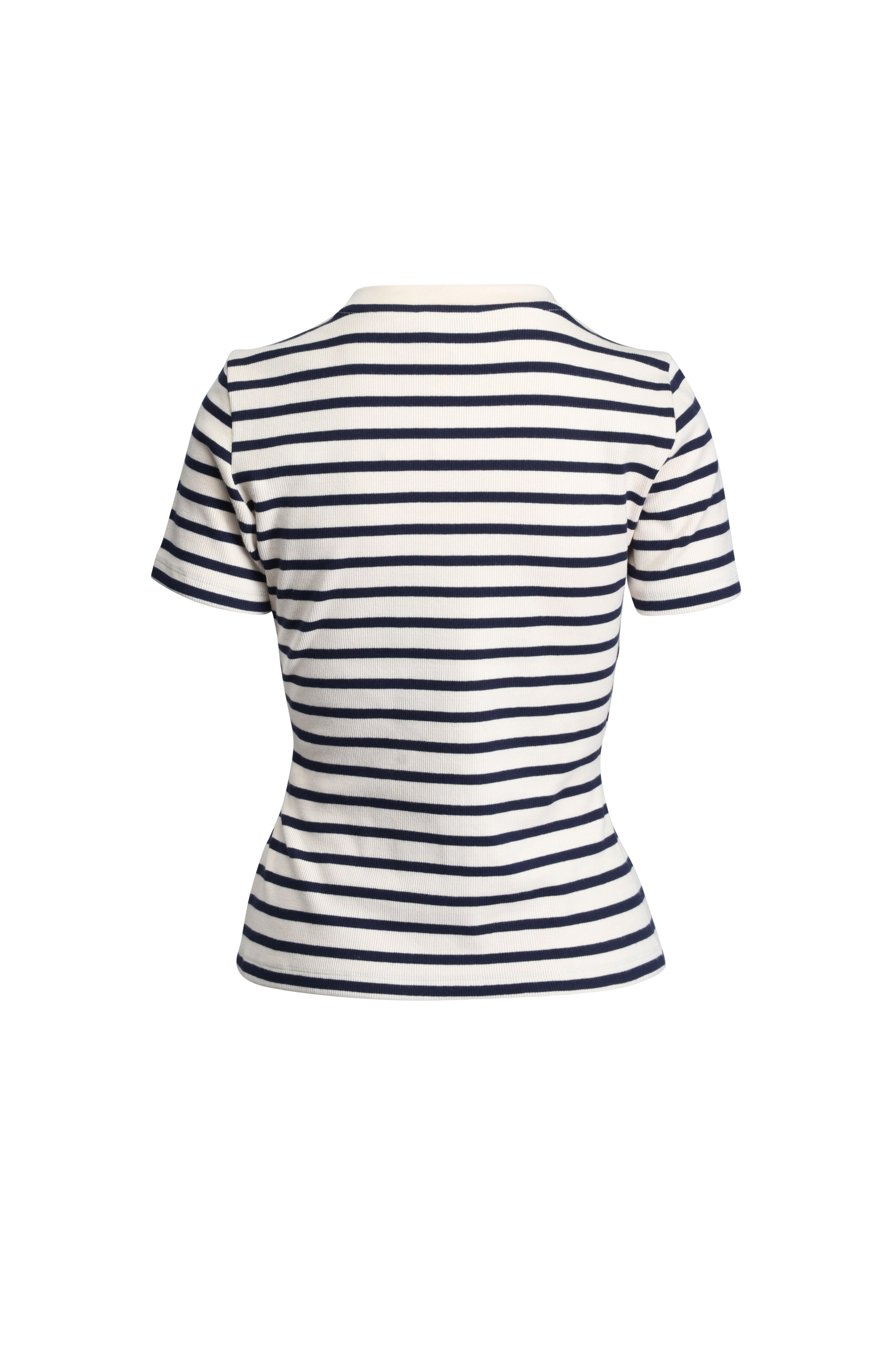 Tanya Taylor - Kelsey Cream & Navy Stripe Ribbed T-Shirt