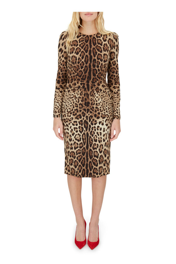 Dolce & Gabbana - Leopard Print Long Sleeve Fitted Dress