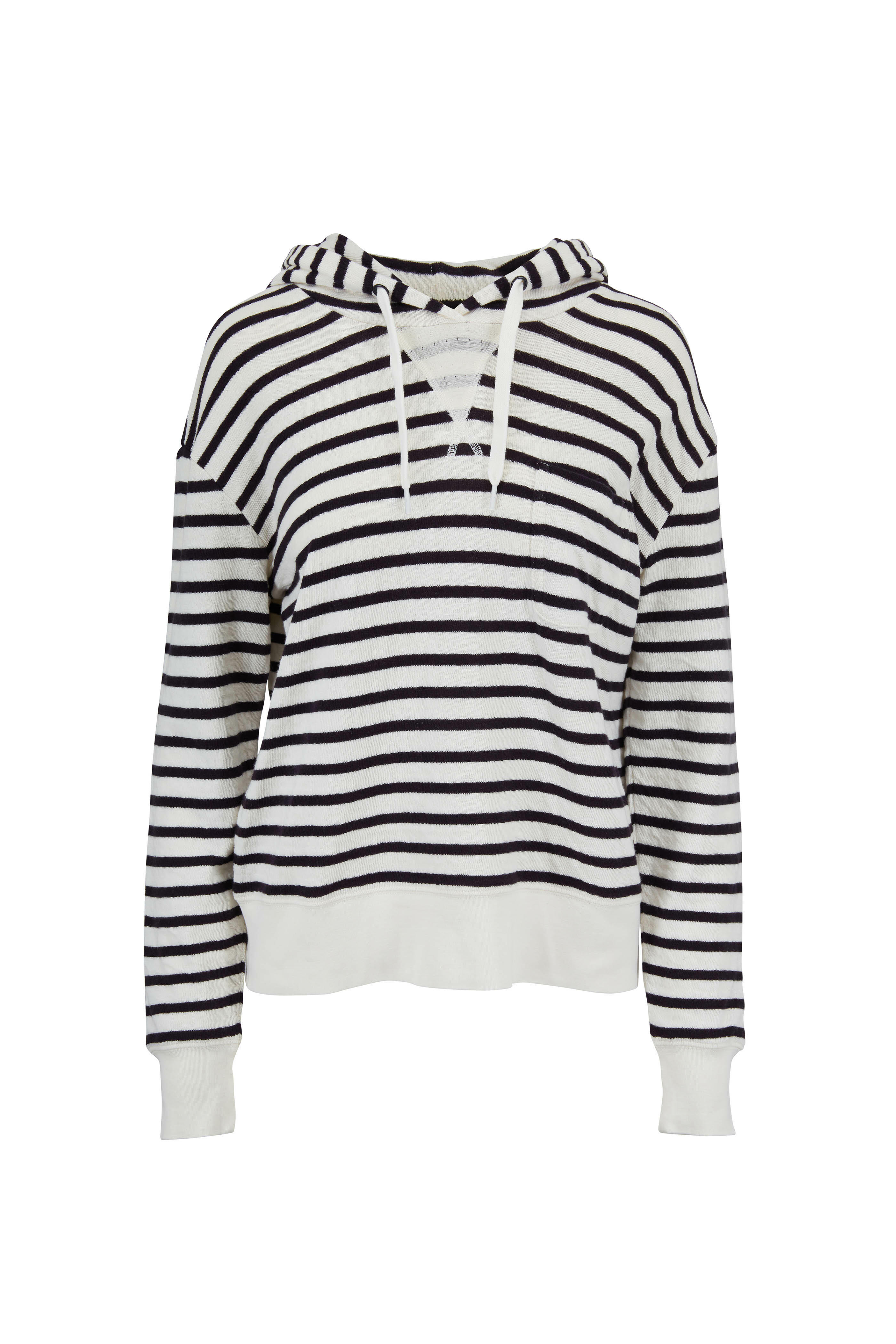 Alex Mill - White & Navy Striped Double Weave Hoodie