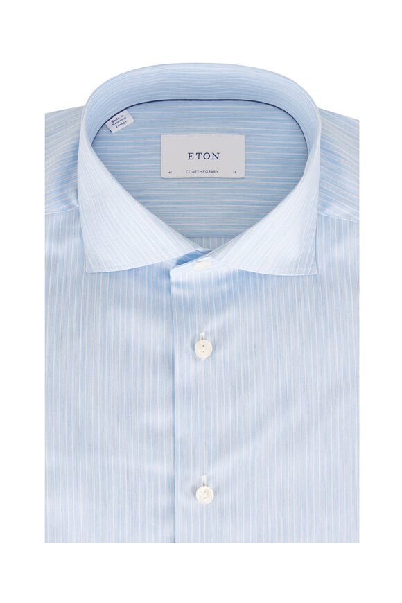 Eton Blue Stripe Cotton Dress Shirt - view 1