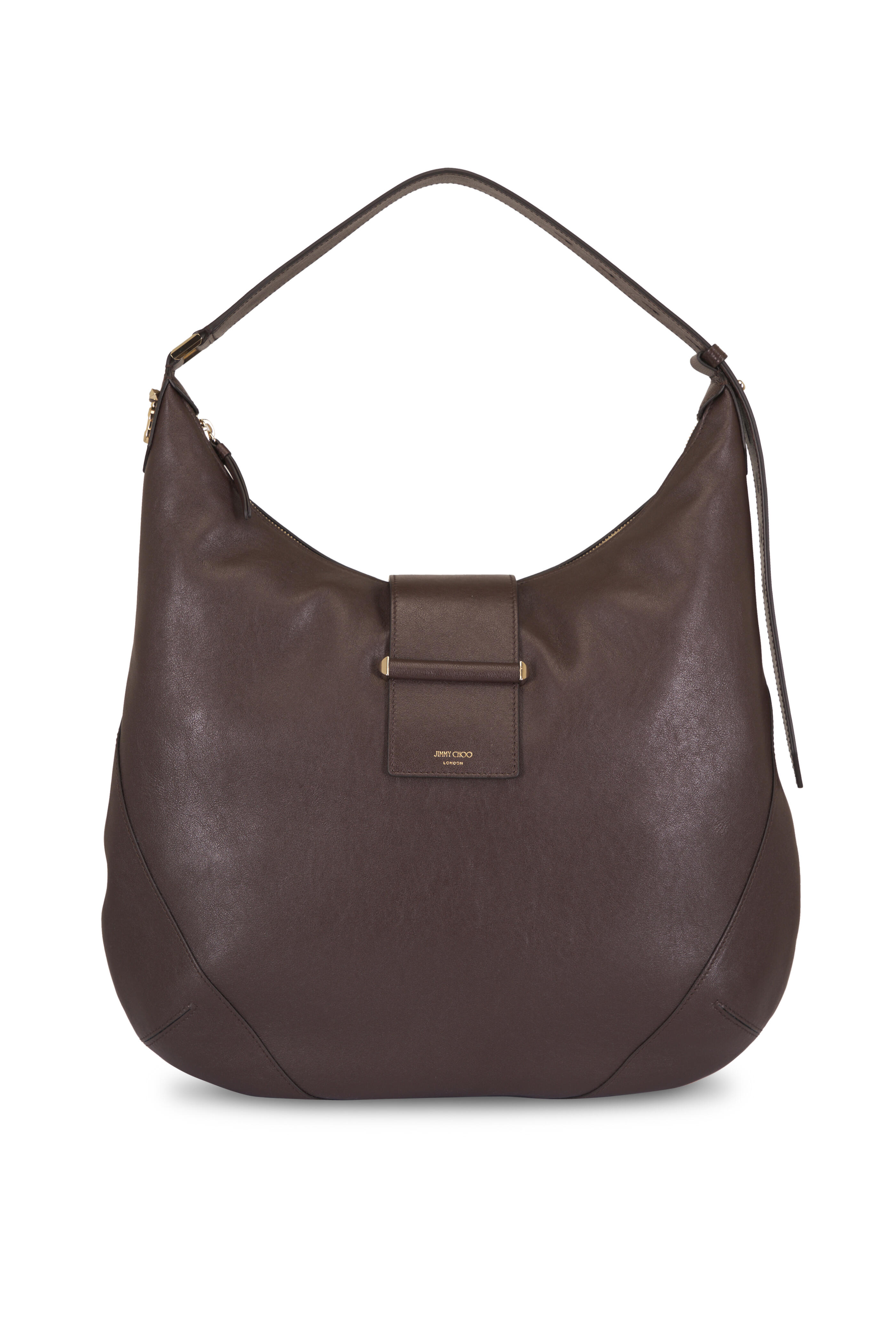 Jimmy Choo - Medium Bar Chocolate Leather Hobo - view 1