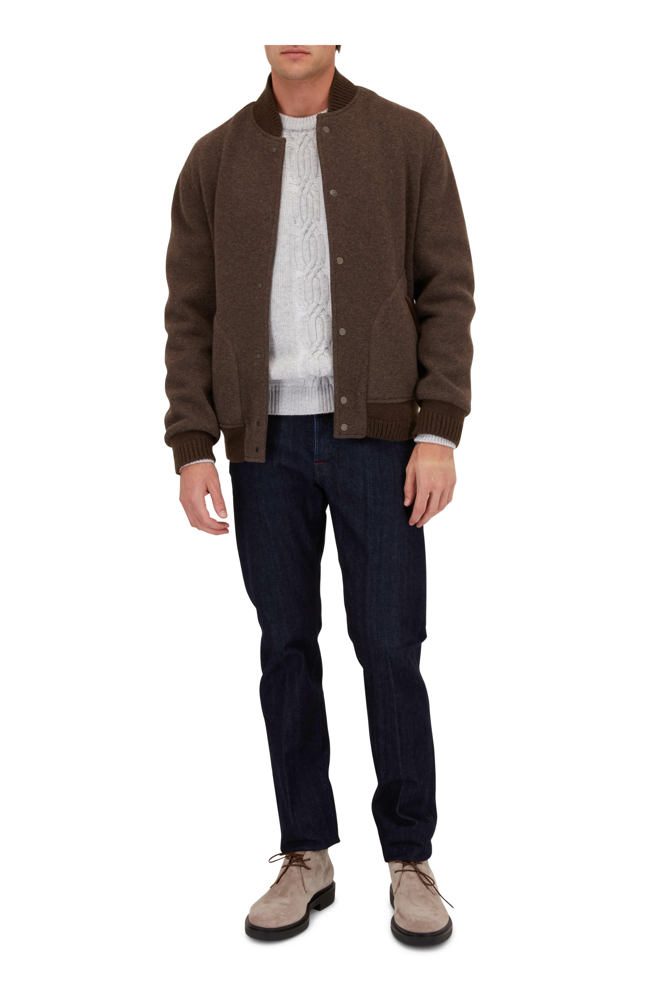 Kiton - Brown Knit Cashmere Bomber Jacket | Mitchell Stores