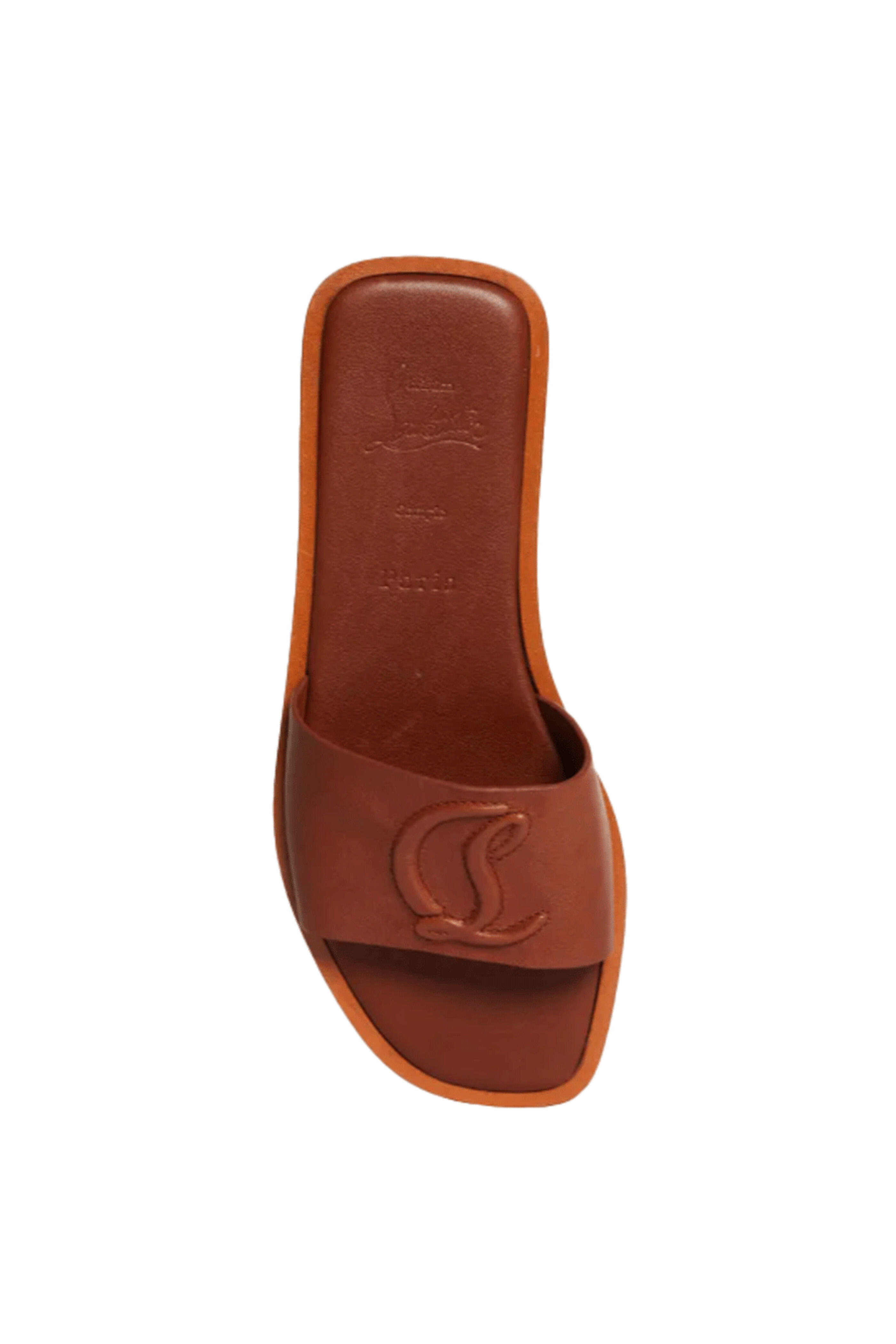 Christian Louboutin - Leather Logo Red Sole Slides in Cuoio