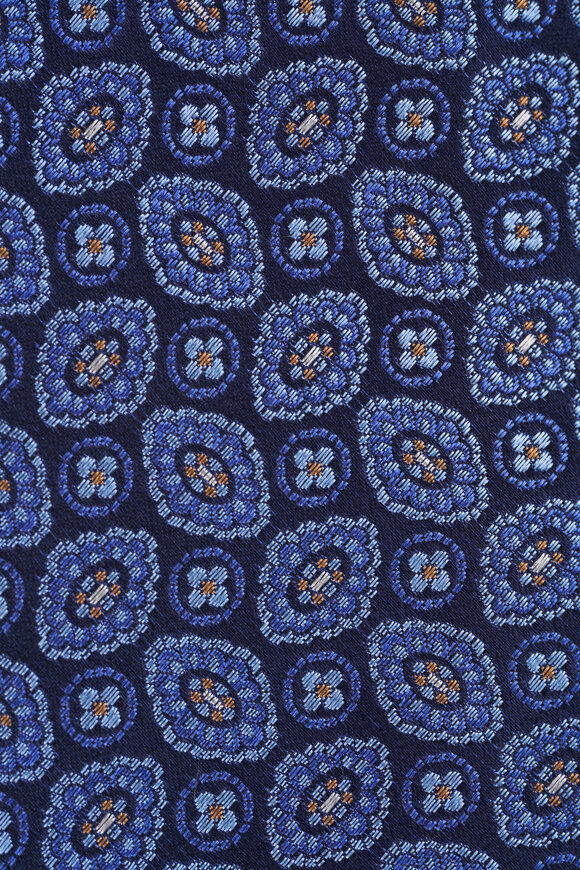 Eton Dark Blue Medallion Woven Silk Tie - view 2