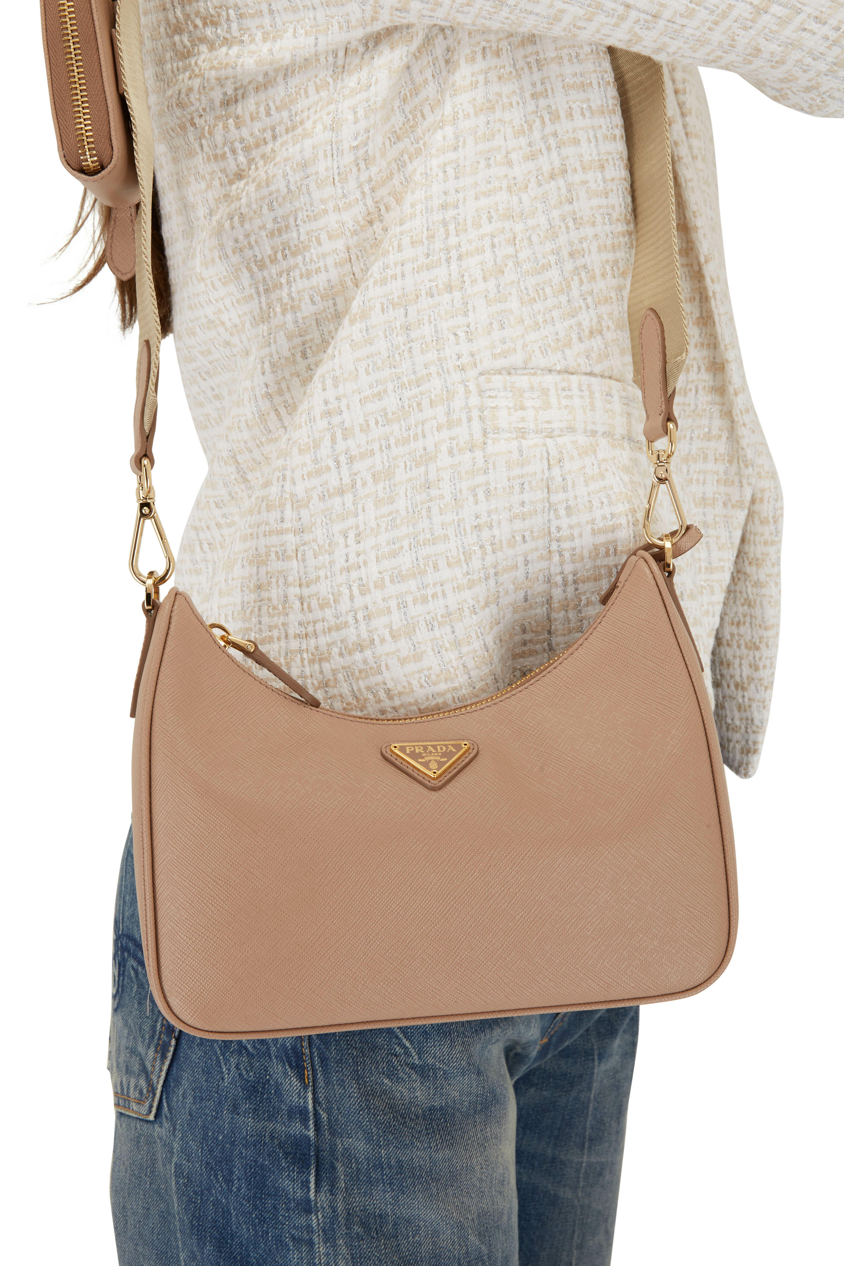 Prada - Nude Re-Edition Leather Zip Pouch Shoulder Bag