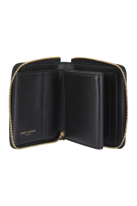 Saint Laurent Black Cassandre Quilted Compact Zip Wallet - view 4