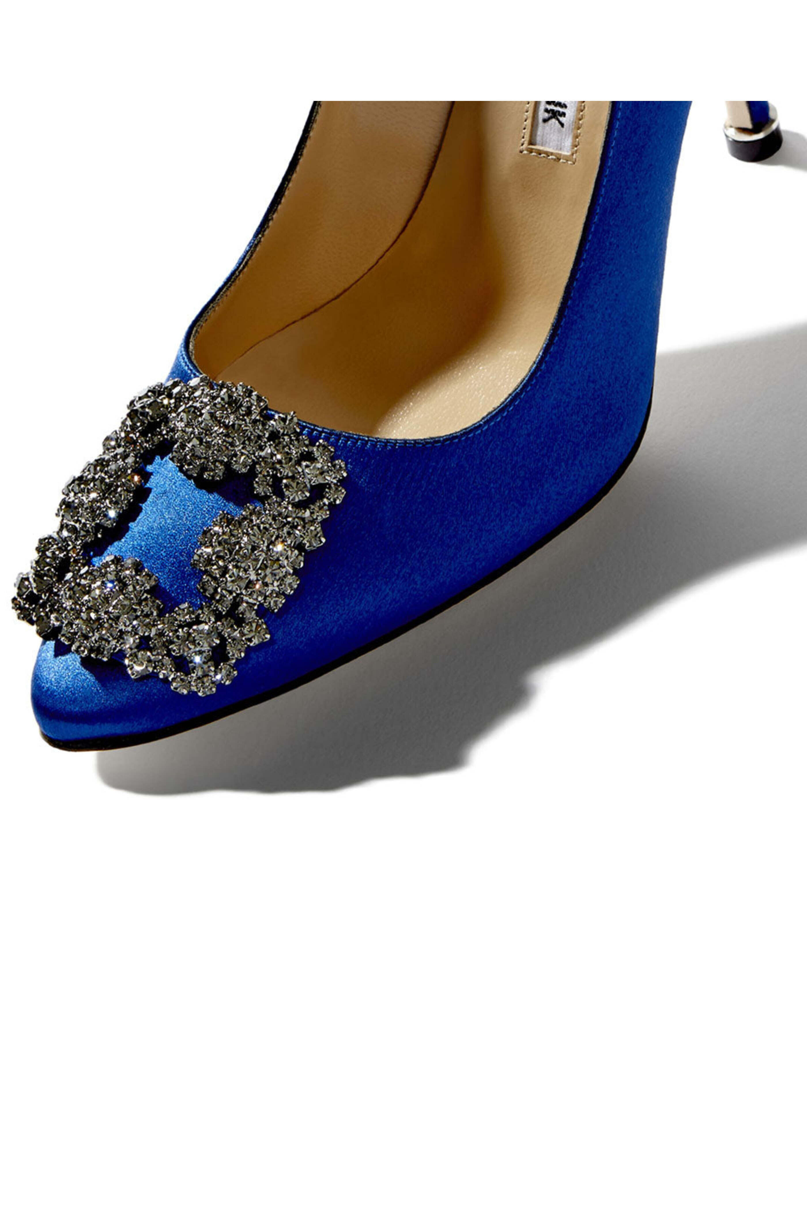 Manolo Blahnik - Hangisi Blue Satin Jewel Buckle Pump