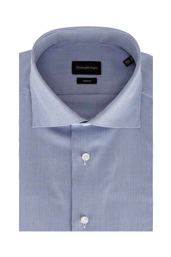 Zegna - Blue Textured Cotton Dress Shirt 