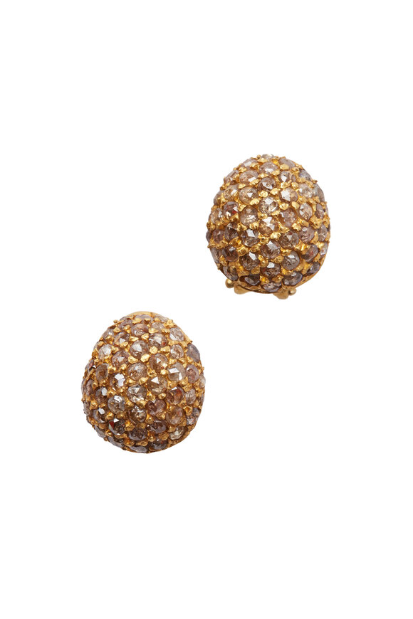 Yossi Harari - Roxanne Yellow Gold Cognac Diamond Button Earrings