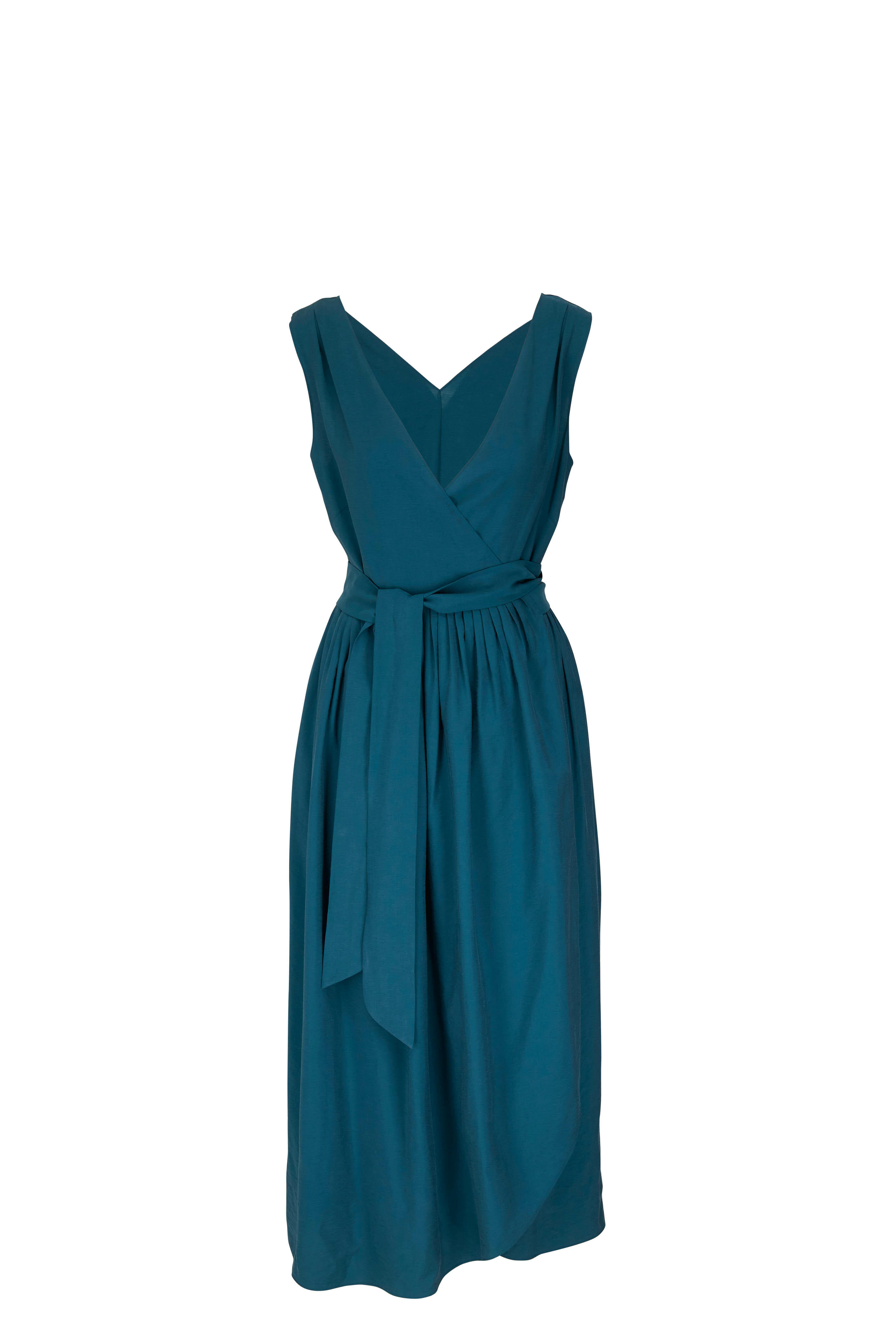 Vince - Blue Waltz Wrap V-Neckline Midi Dress | Mitchell Stores