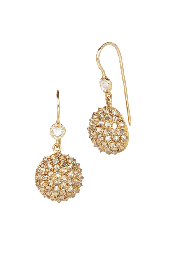 Nam Cho - Pink Gold Champagne Diamond Ball Drop Earrings