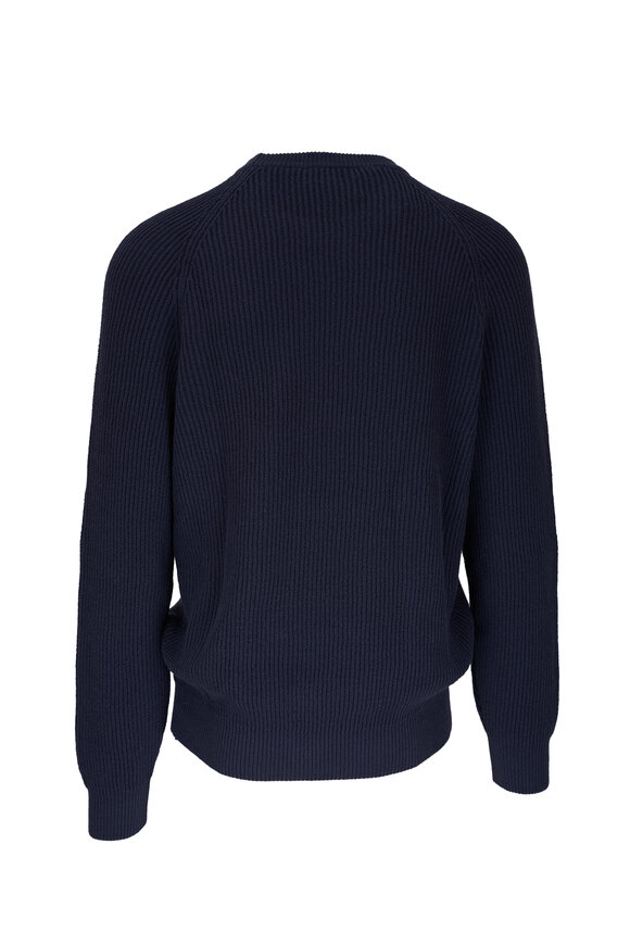 Brunello Cucinelli - Navy Ribbed Cotton Crewneck Sweater 