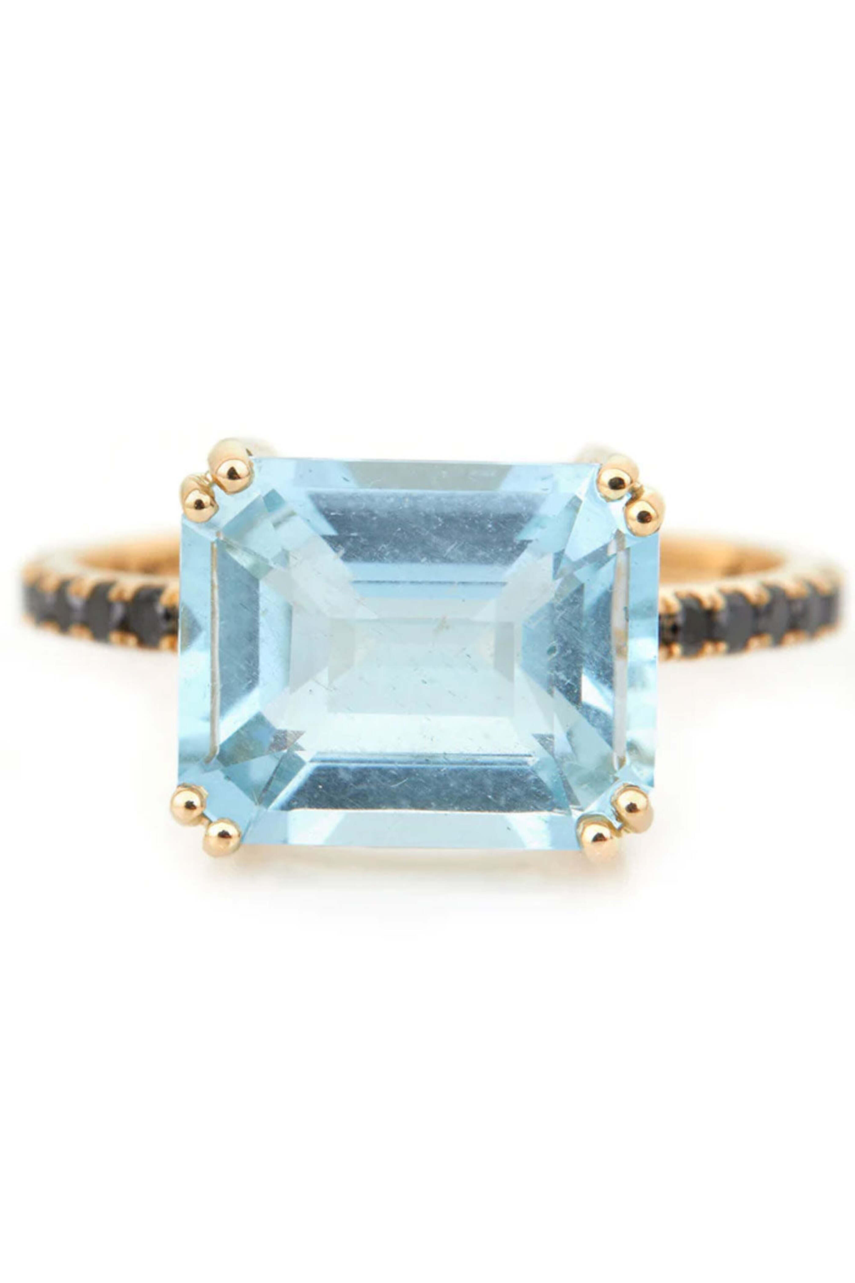 Yi Collection - Aquamarine and Black Diamond Ring
