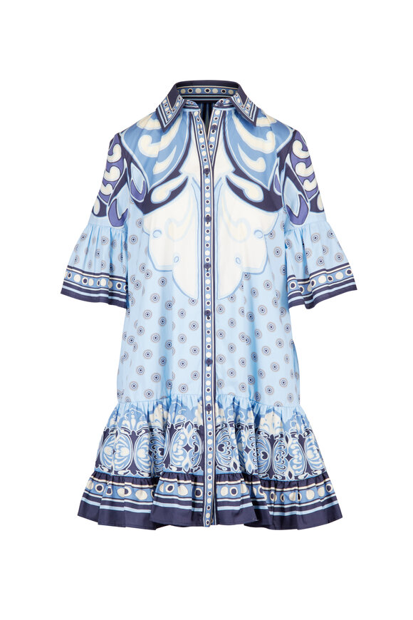 La DoubleJ Choux Cocoon Placée Blue Printed Mini Dress - view 1