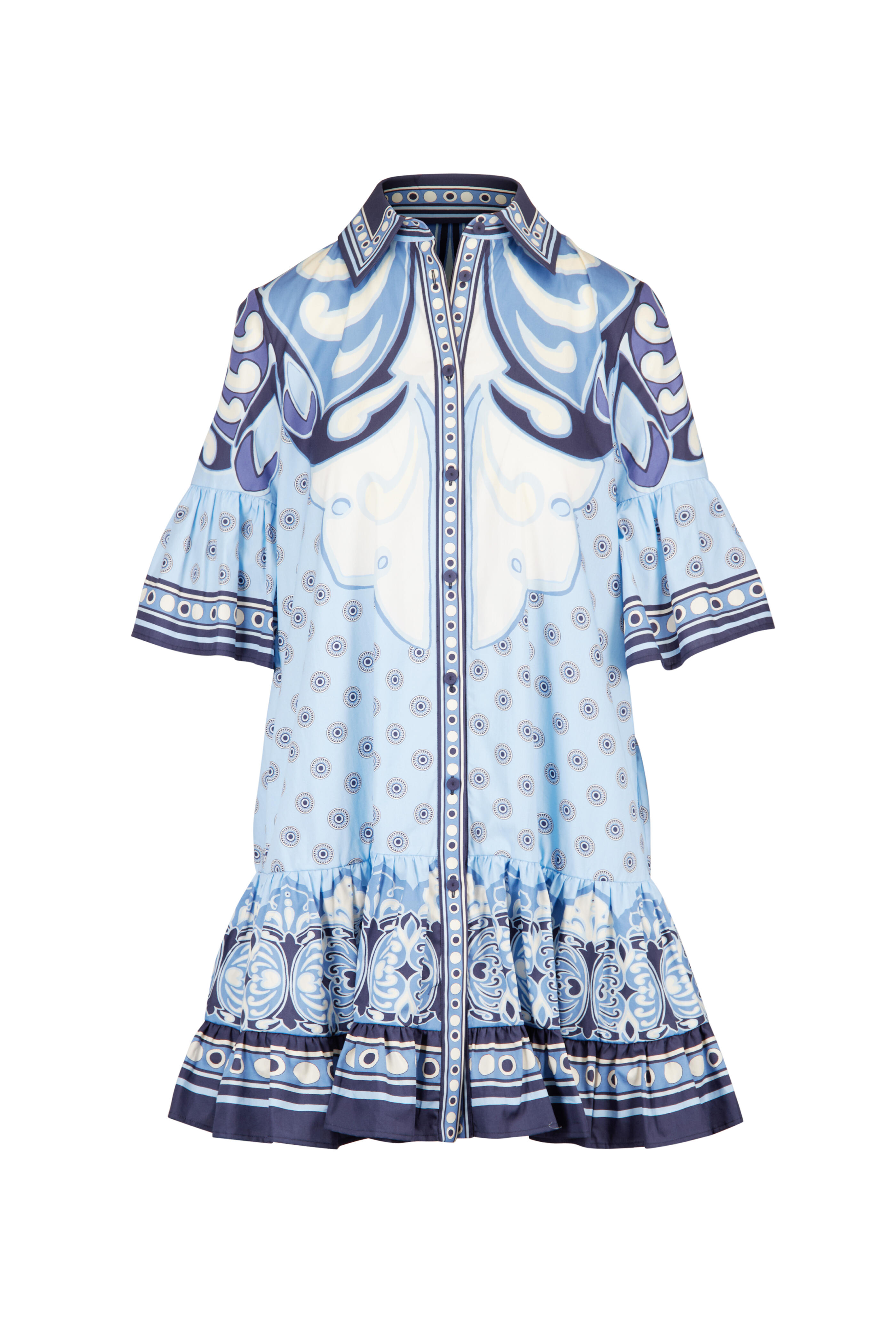 La DoubleJ - Choux Cocoon Placée Blue Printed Mini Dress - view 1