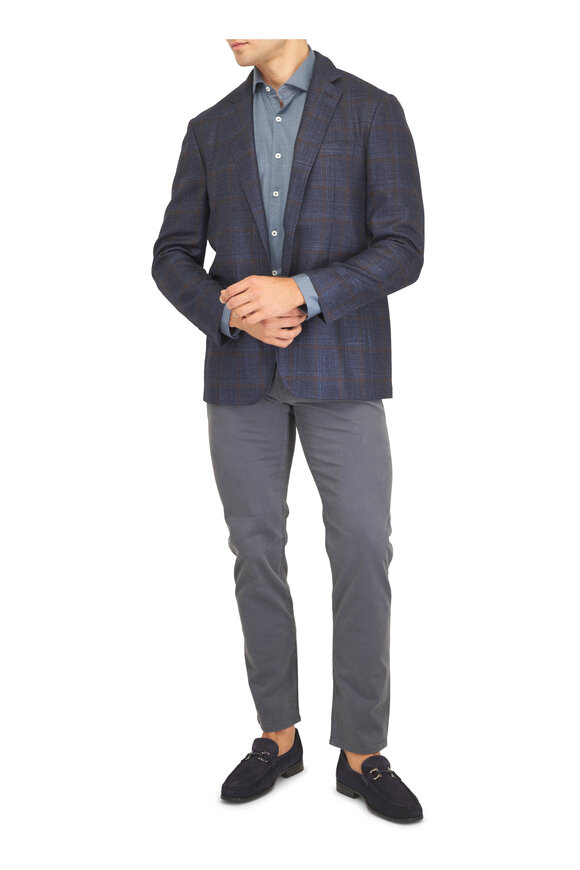 Canali Blue Pane Wool, Silk & Cashmere Sportcoat - view 2