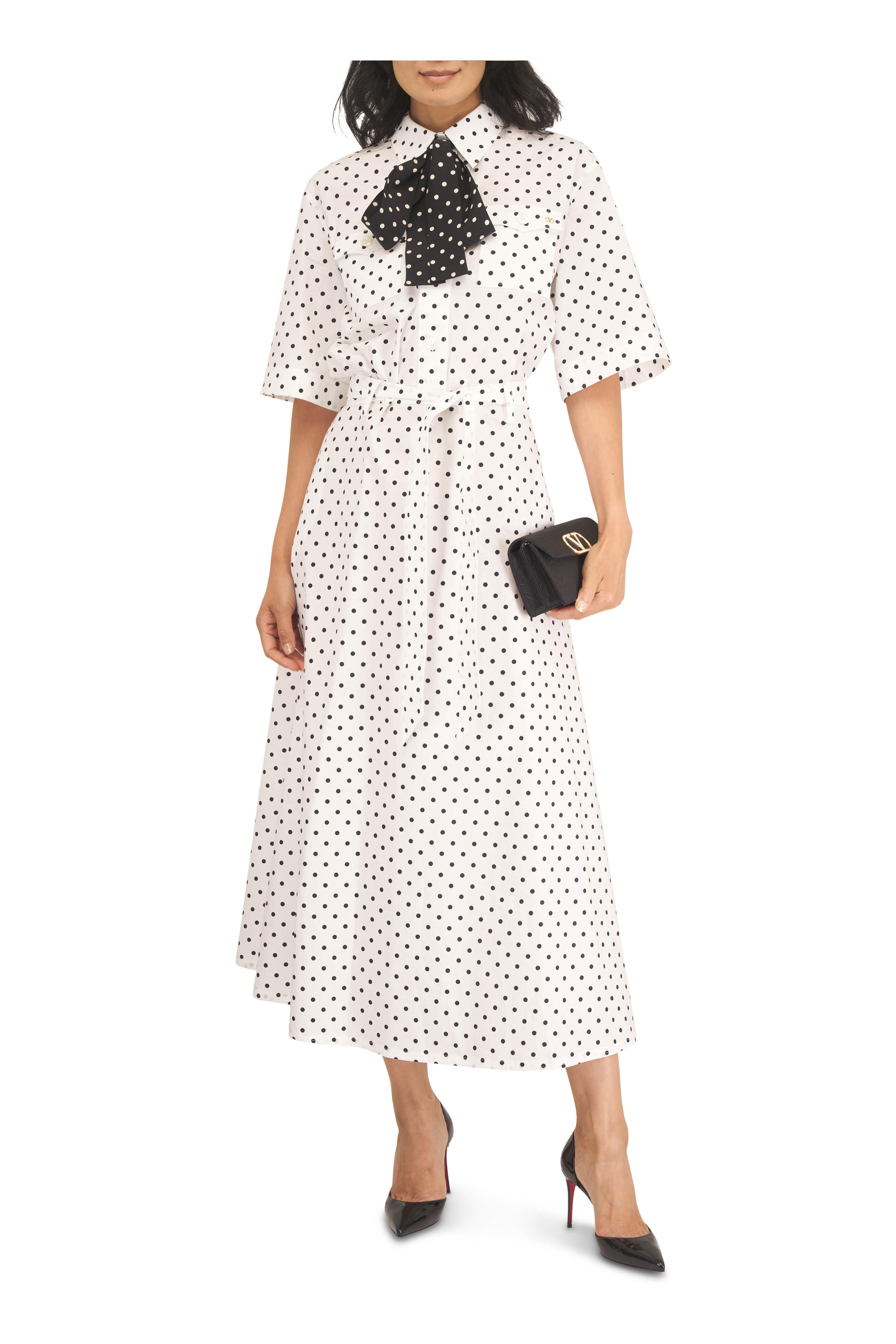 Valentino - Black & White Polka Dot Midi Dress - view 2