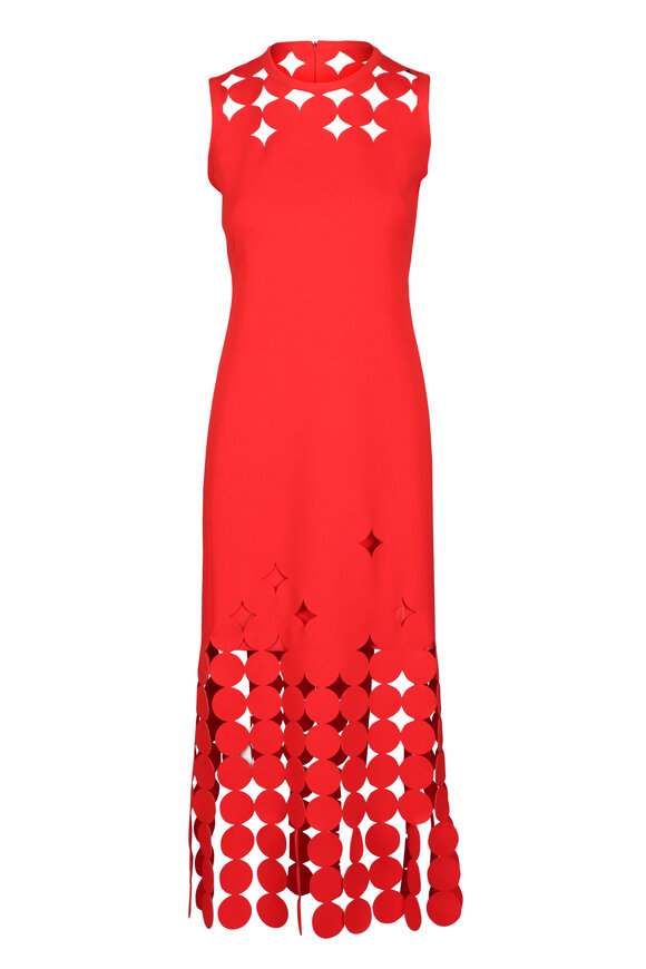Akris Punto Red Dropping Dot Cut-Out Midi Dress