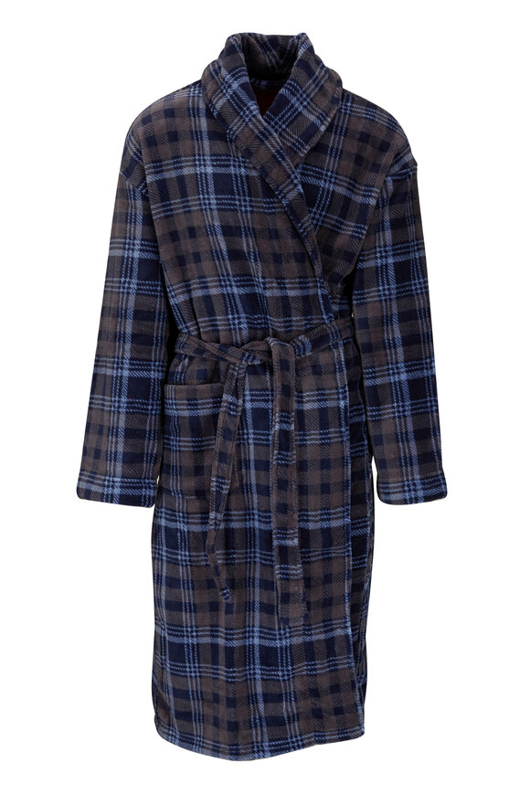 Majestic - Blue Plaid Plush Fleece Robe