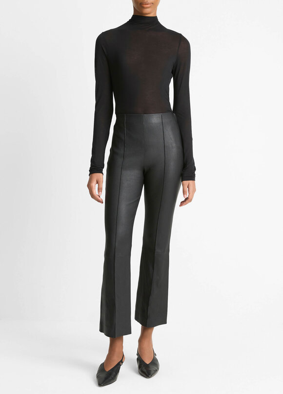 Vince - Black Stretch Leather Crop Flare Pant