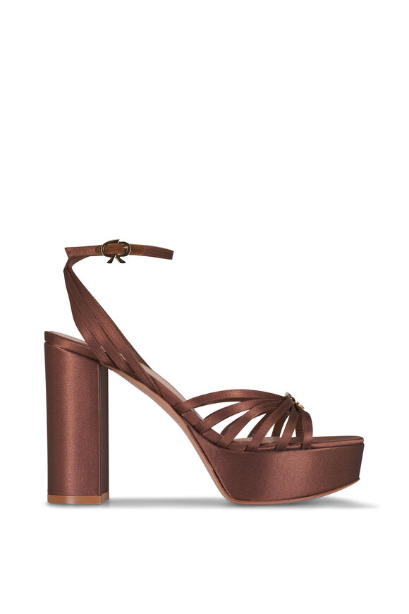 Gianvito Rossi Mocha Texas Crepe Satin Strappy Sandal, 70mm - view 5