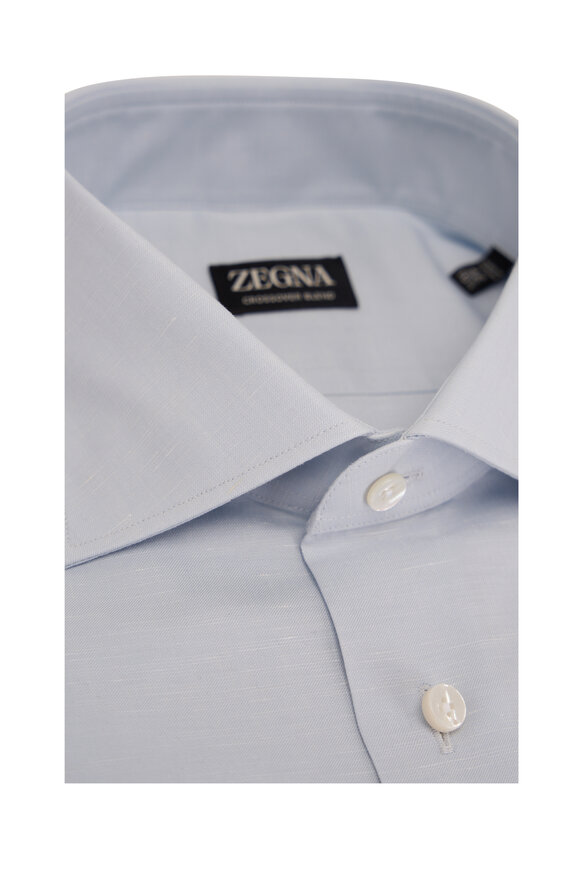 Zegna - Crossover Blue Cotton, Linen & Silk Dress Shirt 