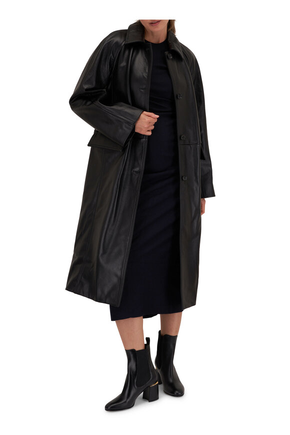 Totême - Black Raglan Sleeve Leather Coat 