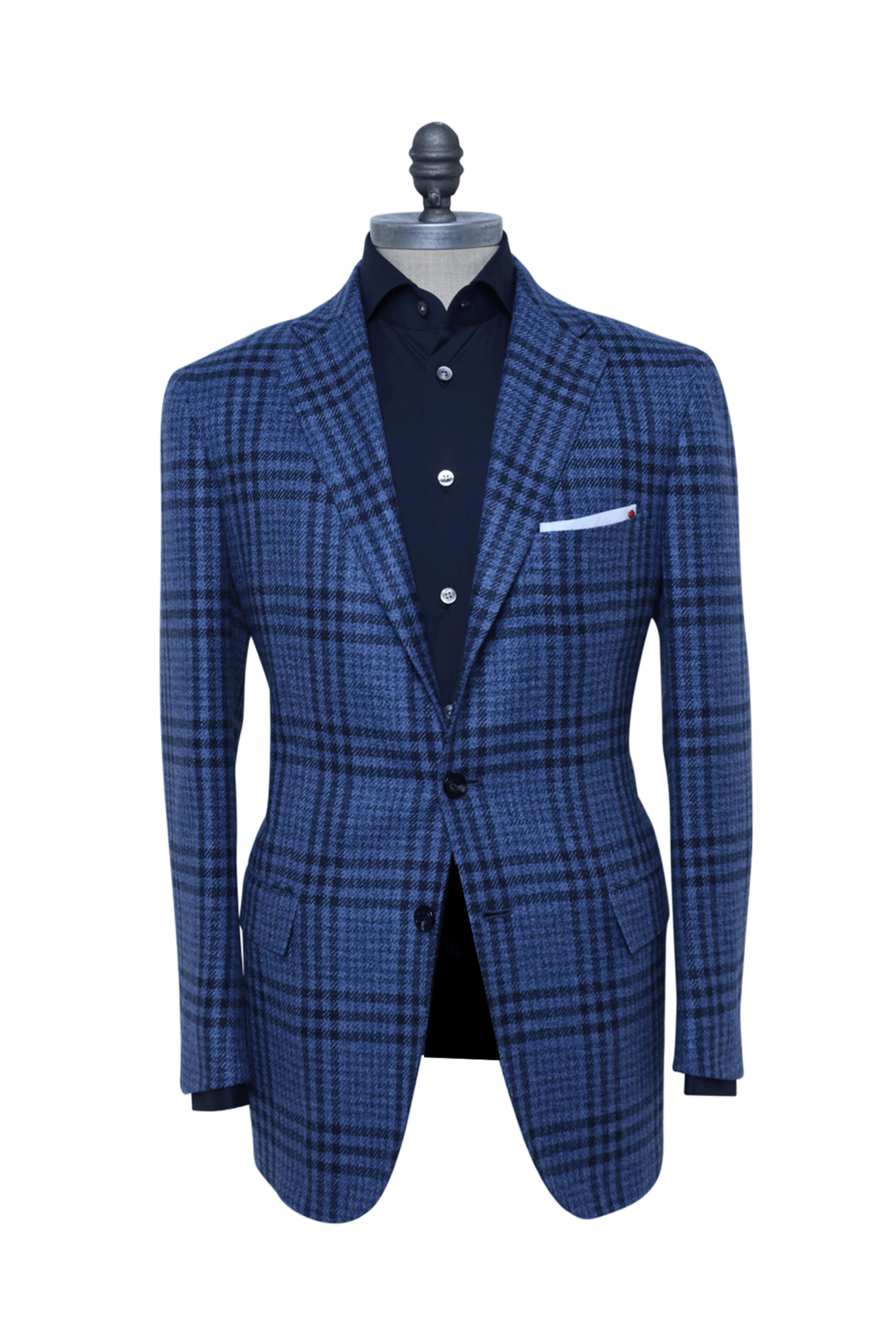 Kiton - Light Blue with Navy Windowpane Cashmere Sportcoat