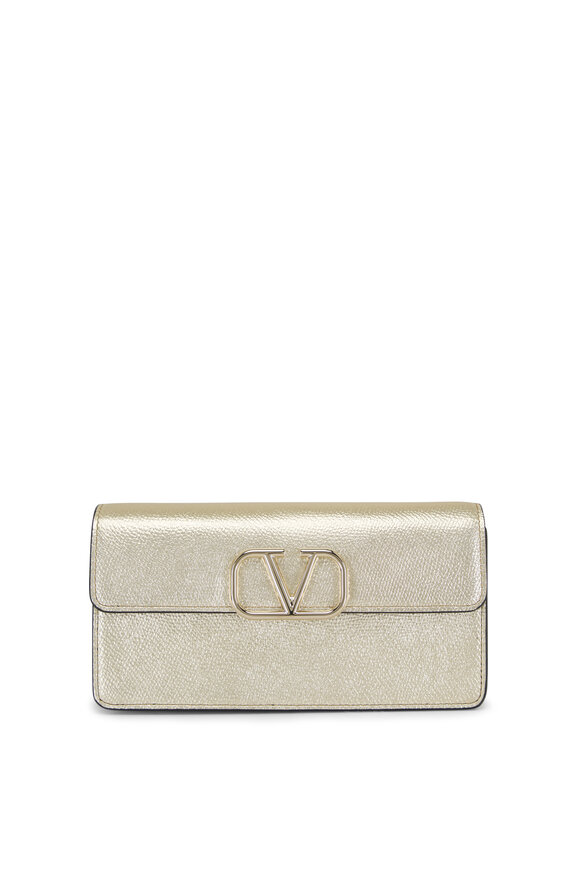 Valentino Garavani Vlogo Platinum Metallic Chain Wallet