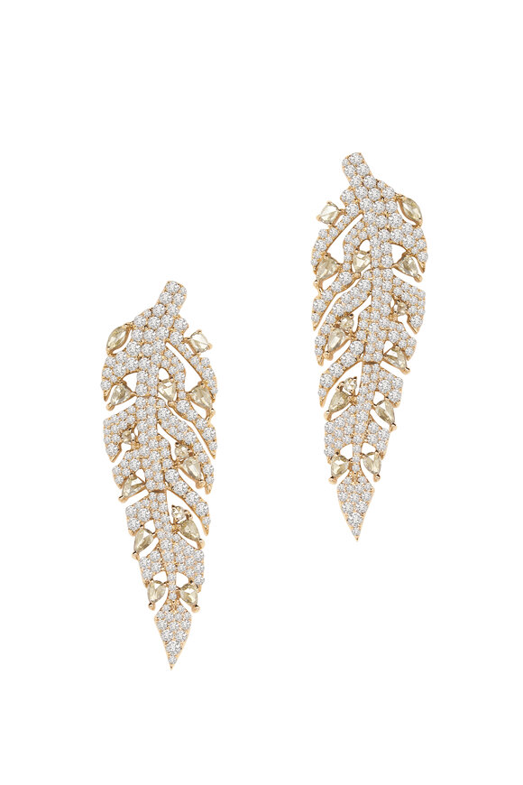 Sutra - Yellow Gold White Diamond Dangle Earrings