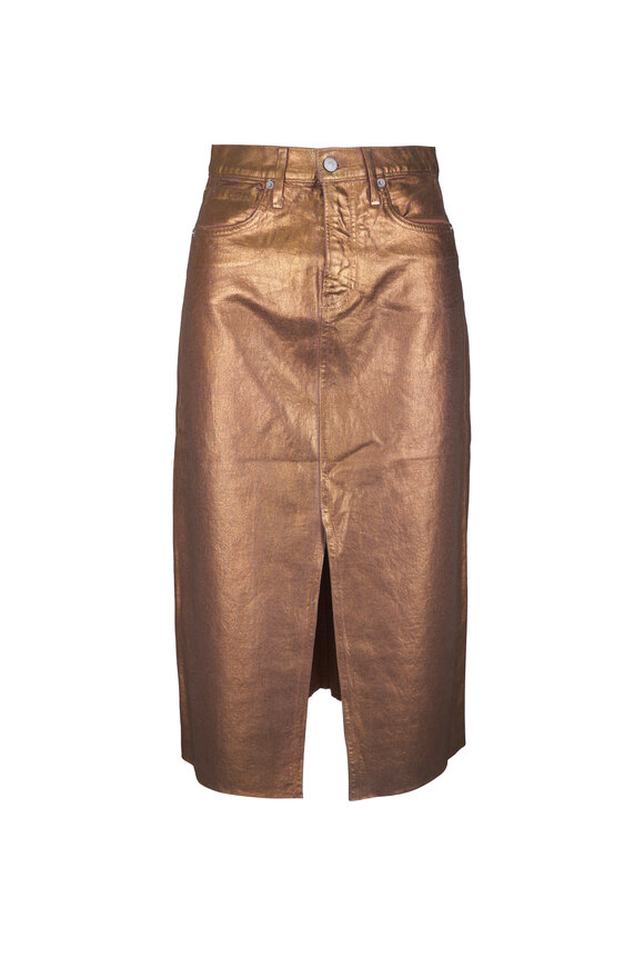 Veronica Beard Victoria Metallic Brass Midi Skirt