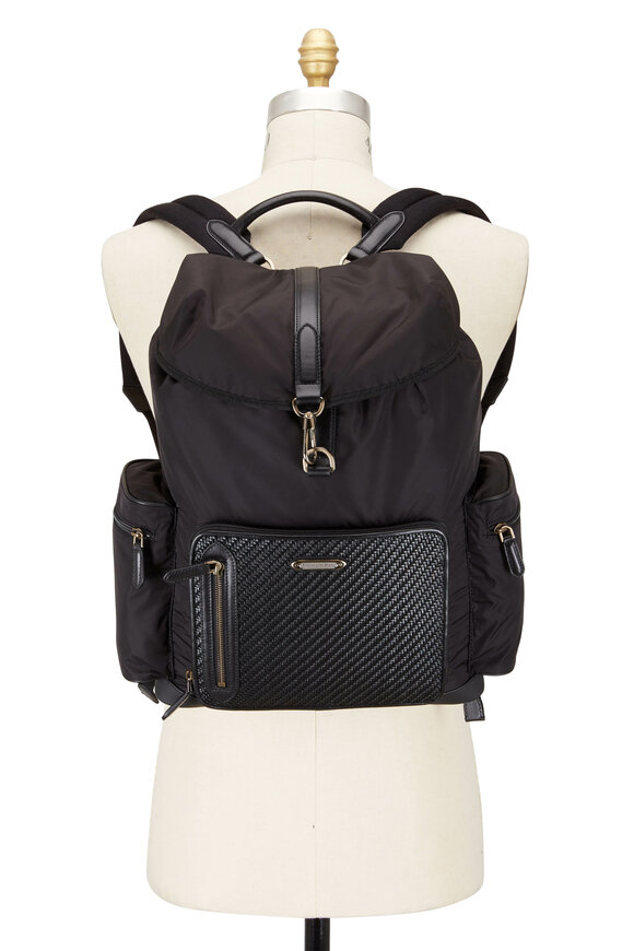 Zegna - Black Nylon & Pelle Tessuta Backpack 