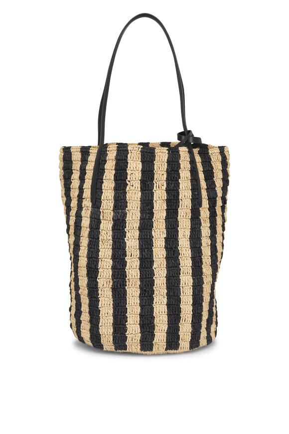 Valentino Garavani VLogo Natural & Black Stripe Raffia Shopping Bag - view 3