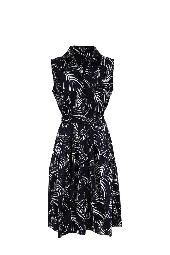 Samantha Sung - Claire Navy & White Palm Print Belted Dress