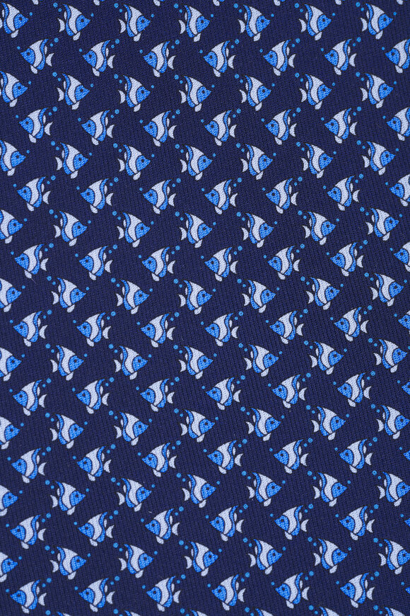 Ferragamo Navy Fish Print Silk Necktie - view 2