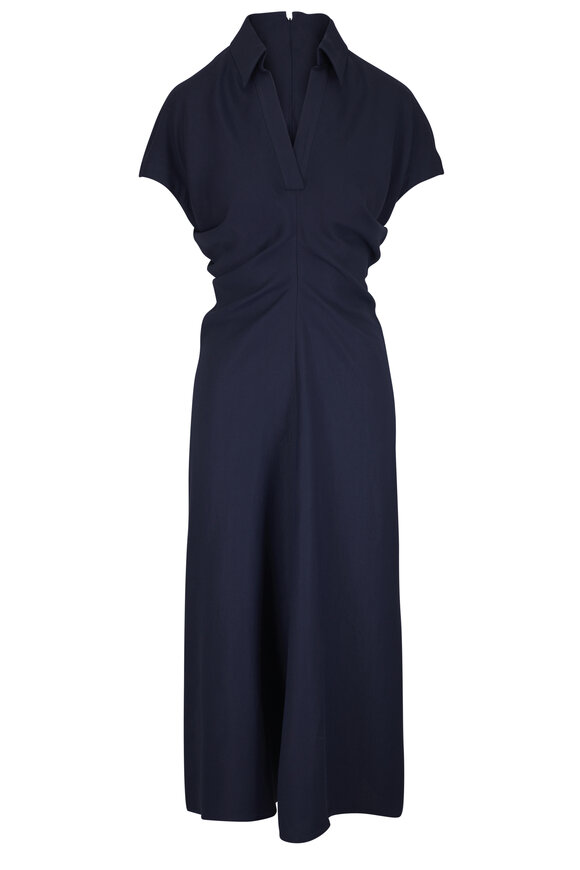 Brunello Cucinelli Navy Blue Fluid Twill Dress