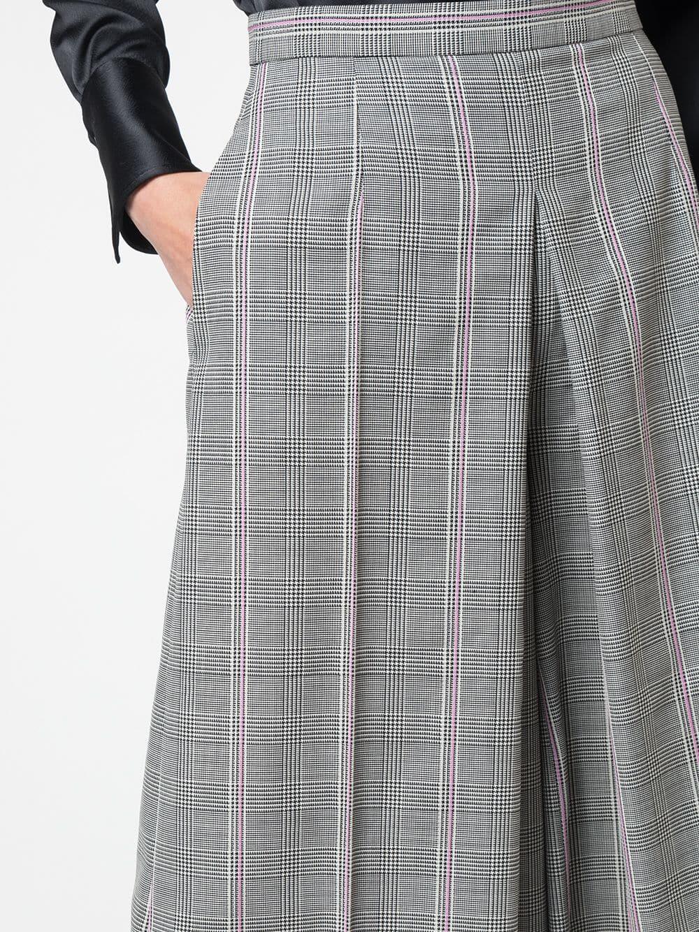 McQueen - Black, White & Pink Plaid Wool Wide Leg Crop Pant